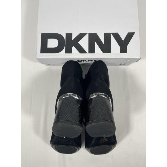 DKNY Caleena Heeled Boot Womens Size 7 Black Ankle Boots Block Heel Suede Modern - Picture 4 of 5